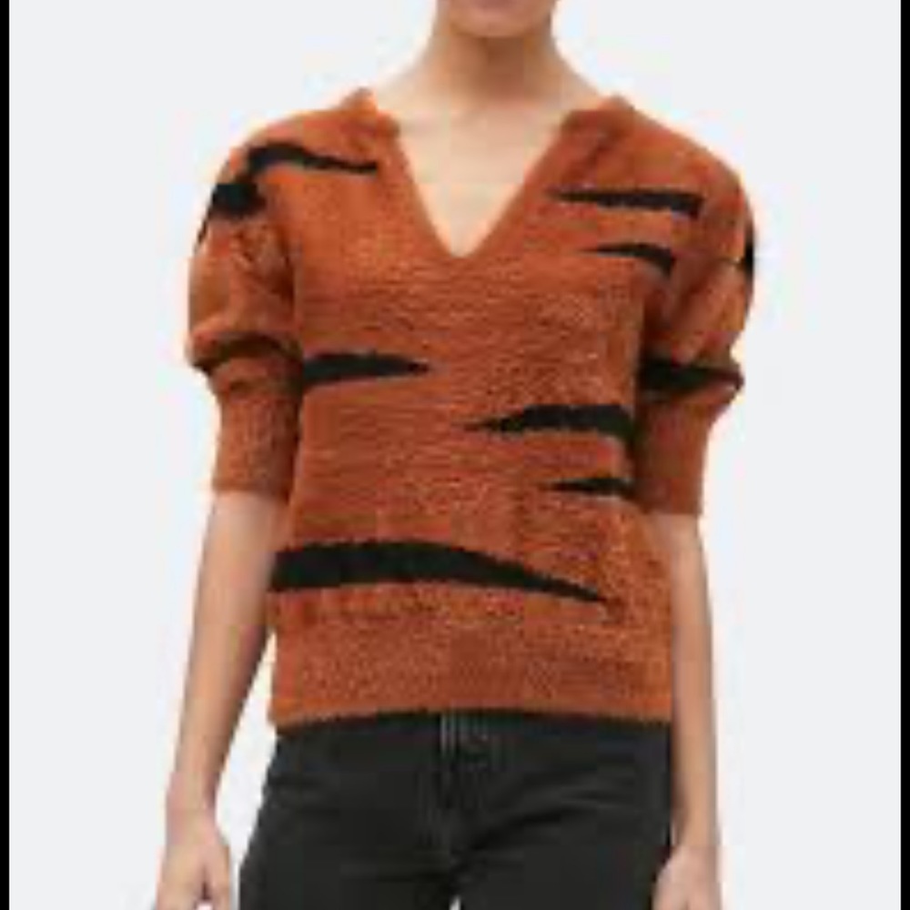 NWT Michael Stars Honey Elbow Sleeve Pullover Sweater Tiger Print